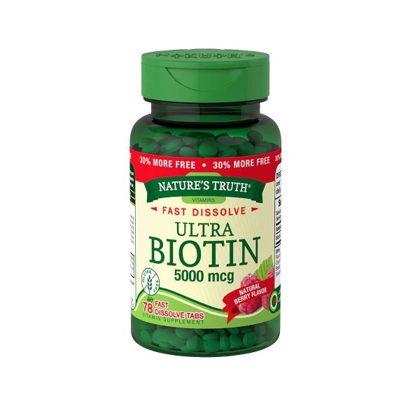 Nature's Truth Ultra Biotin 5,000 mcg Fast Dissolve Tabs Natural Berry Flavor in bd